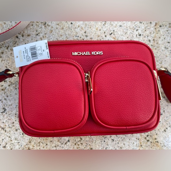 MICHAEL KORS Jet Set Medium Leather Crossbody Bag with Case for airpods NWT - Picture 3 of 13